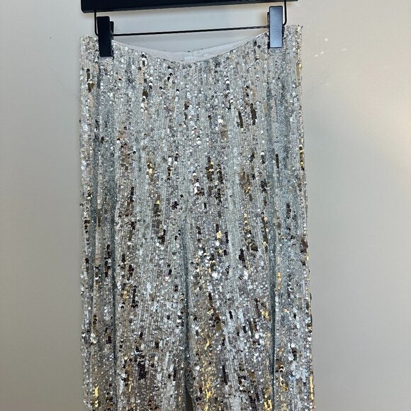 TOPSHOP Sequin Wide Leg Pants in Silver Size US 8-10 - Picture 4 of 9